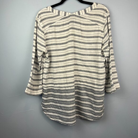 Eddie‎ Bauer Nautical Blue and White Striped Linen Pullover Top Size M Nautical - Picture 7 of 7